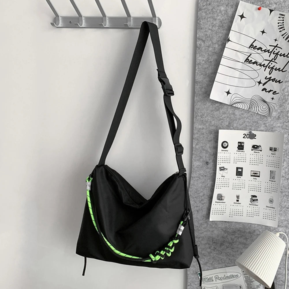 Large Capacity Messenger Bag Crossbody Green Ribbon for Travel Sports