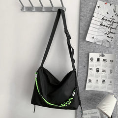 Large Capacity Messenger Bag Crossbody Green Ribbon for Travel Sports