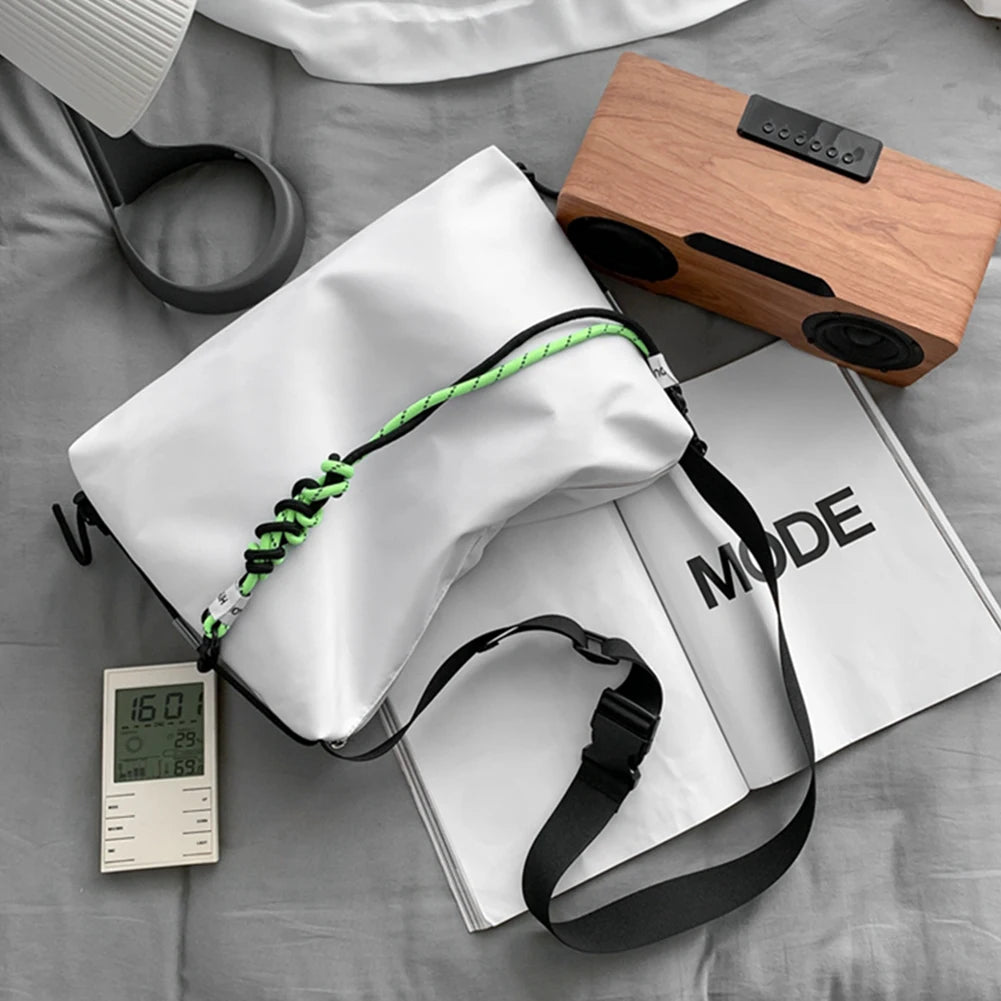 Large Capacity Messenger Bag Crossbody Green Ribbon for Travel Sports