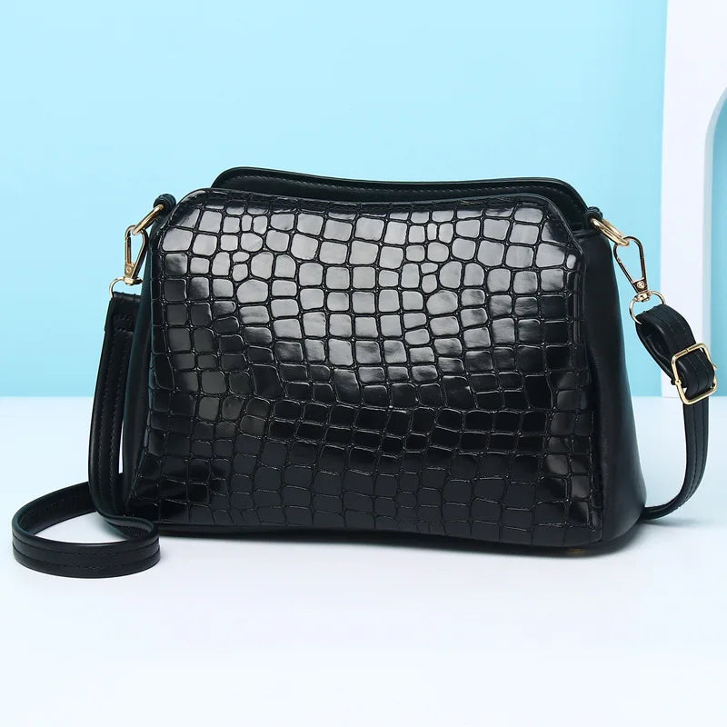 Stone Pattern PU Leather Messenger Bag Retro Shoulder Briefcase
