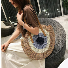 Round Straw Woven Shoulder Bag for Women