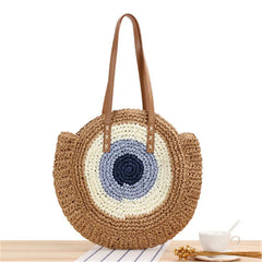 Straw Woven Bag Round Zipper Large Capacity Beach Travel Fashionable Women Bags