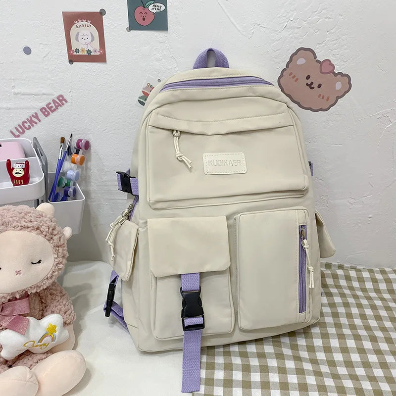Large Capacity School Student Backpacks Solid Girls Canvas Shoulder Bag
