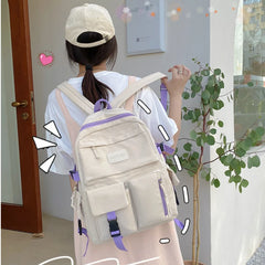 Large Capacity School Student Backpacks Solid Girls Canvas Shoulder Bag