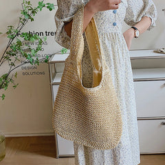 Large Capacity Shopper Tote Rattan Handbags Lady Summer Beach Shoulder Bags