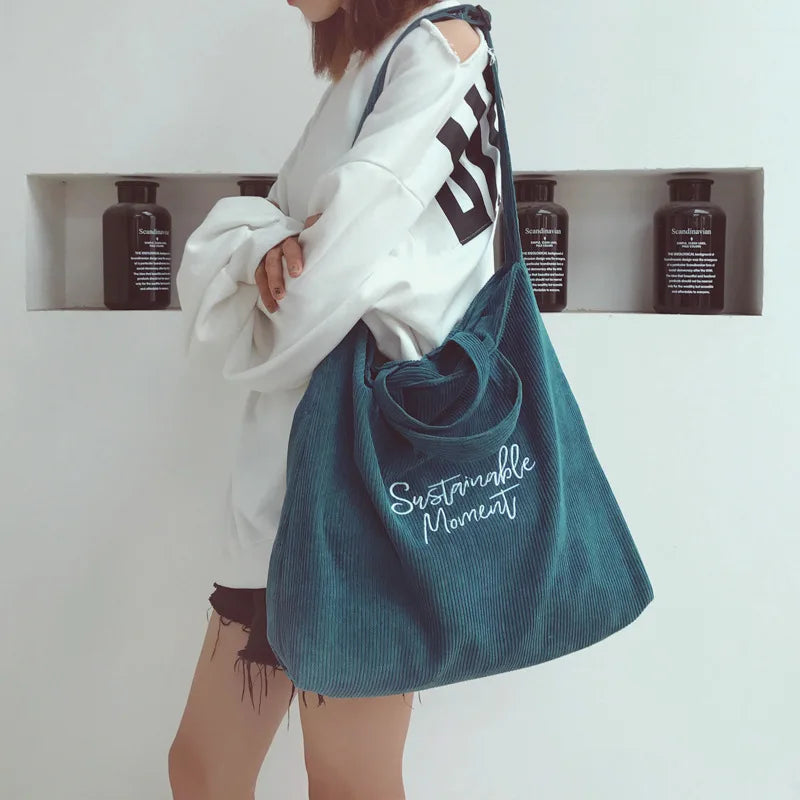 Corduroy Handbag Large Capacity Tote Bag for Women