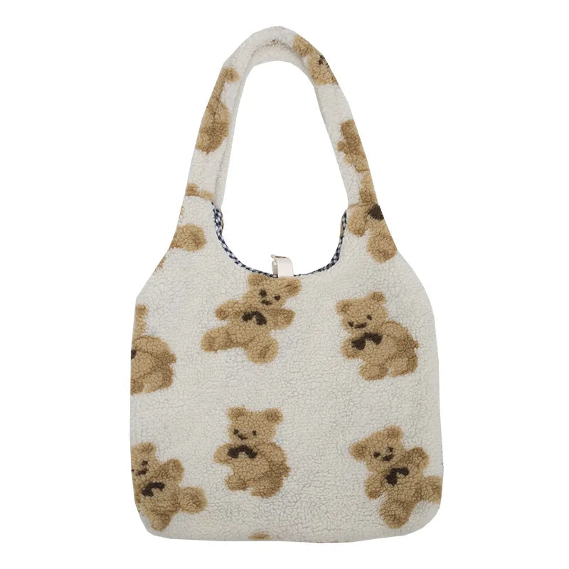 Soft Plush Shopping Bags Girls Book Women Lamb Like Fabric Tote Shoulder Bag