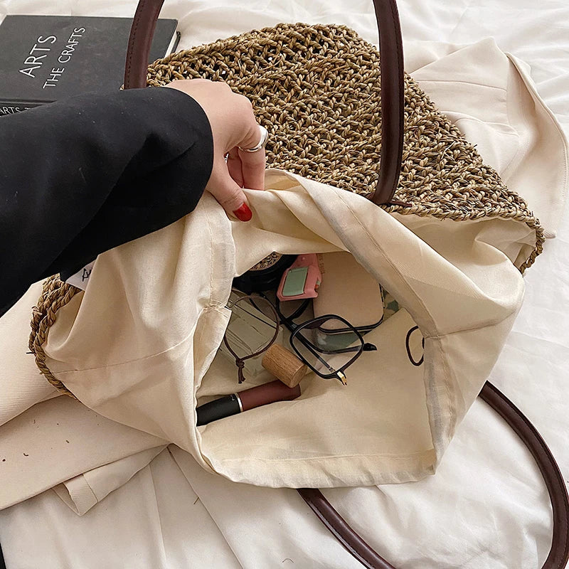 Large Straw Weave Shoulder Bag for Women