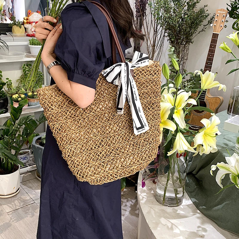 Large Straw Weave Shoulder Bag for Women