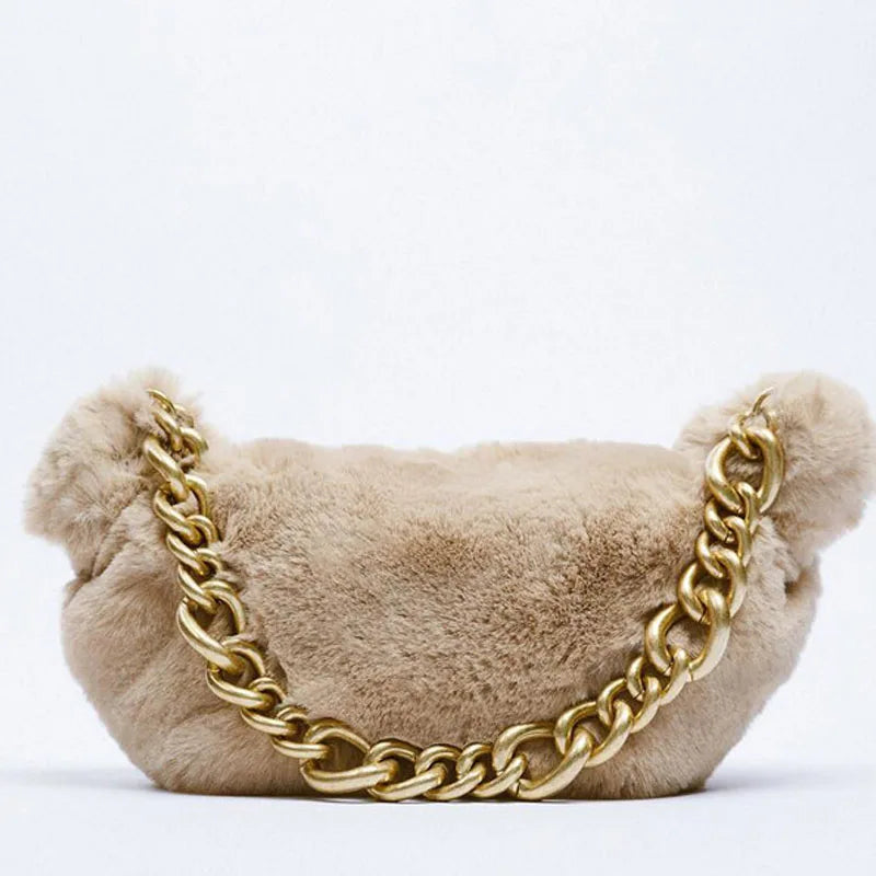 Thick Chain Plush Single Shoulder Handbag Winter Women's Bag
