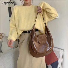 Large Capacity Tote Bag Women PU Leather Retro Solid Vintage