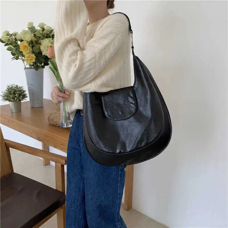 Large Capacity Tote Bag Women PU Leather Retro Solid Vintage