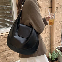 Large Capacity Tote Bag Women PU Leather Retro Solid Vintage