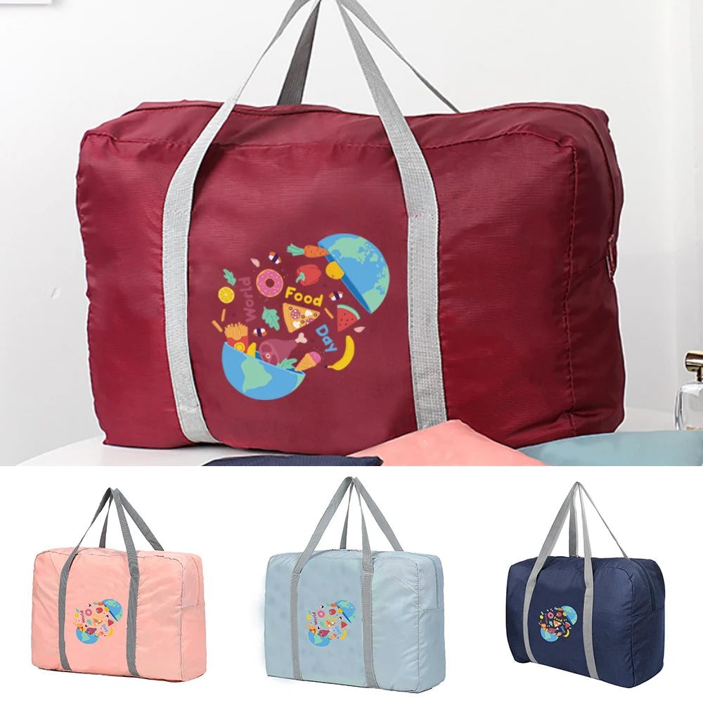 Large Capacity Travel Bag Clothing Storage Handbag Food Print