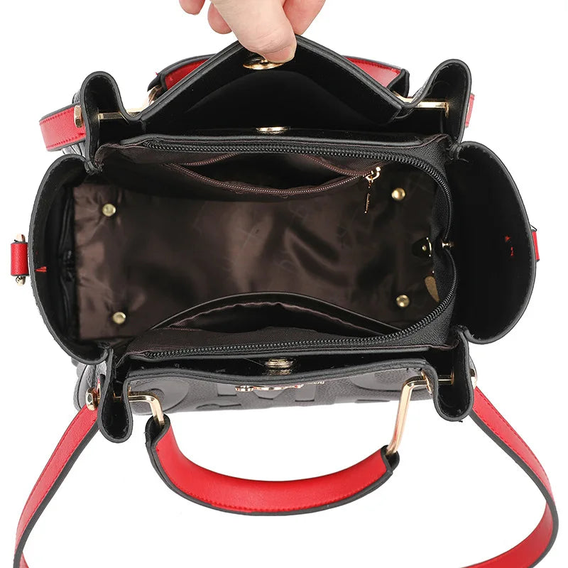 Embossed Leather Women's Handbag Top Handle Messenger Tote