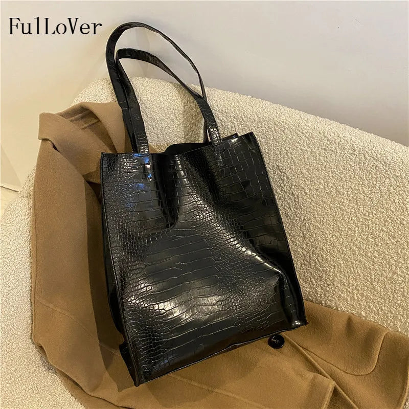 Fashionable Women Handbags Crocodile Pattern Bucket Bags