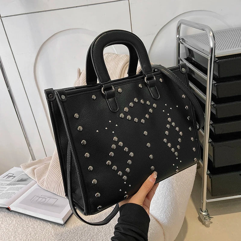 Large Capacity Women Handbags Western Style Texture PU Leather Shoulder Bags