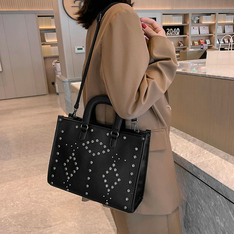 Large Capacity Women Handbags Western Style Texture PU Leather Shoulder Bags