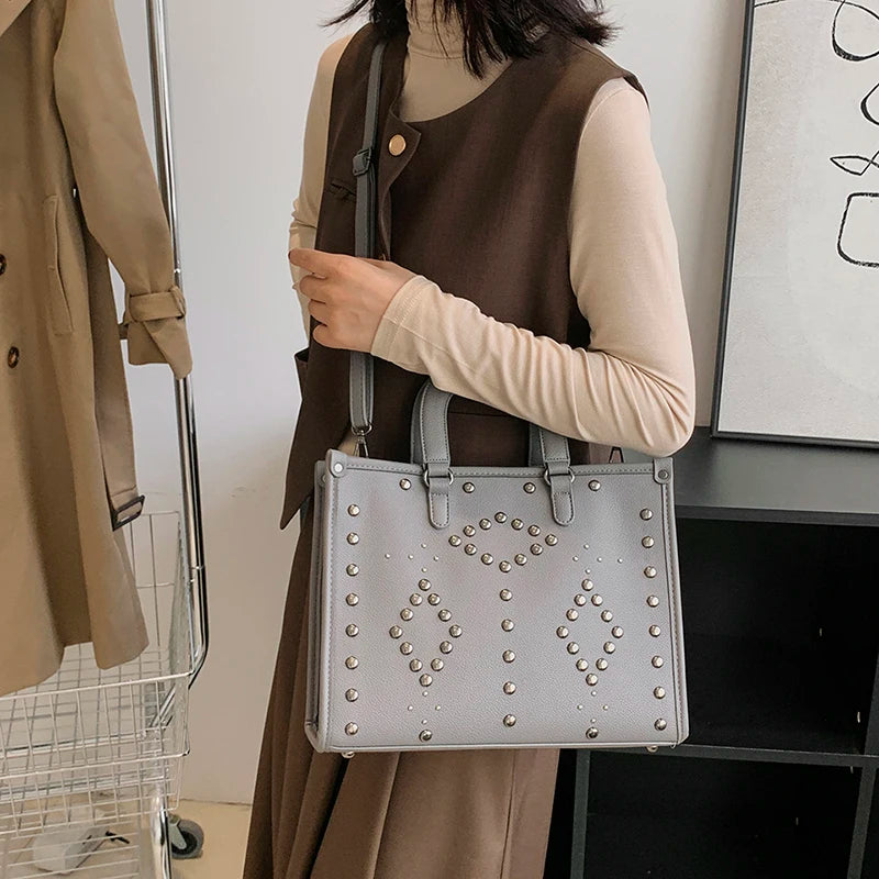 Large Capacity Women Handbags Western Style Texture PU Leather Shoulder Bags
