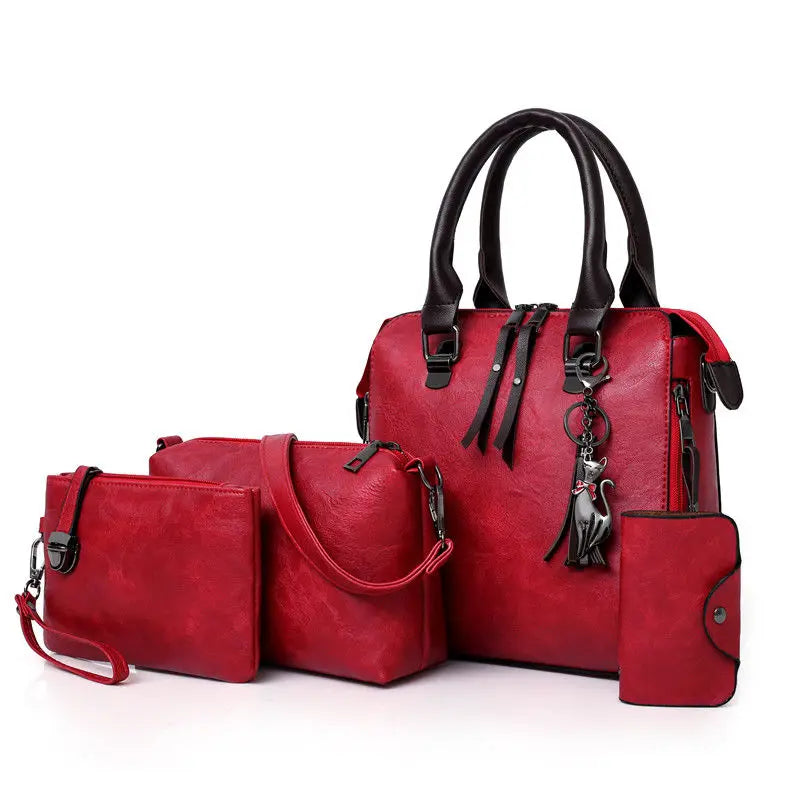 Large Capacity Women Pu Leather Handbags 4 Pieces Set Tote Messenger Bag E269