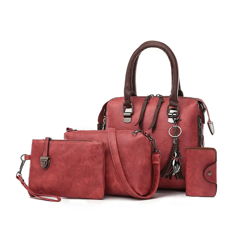 Large Capacity Women Pu Leather Handbags 4 Pieces Set Tote Messenger Bag E269