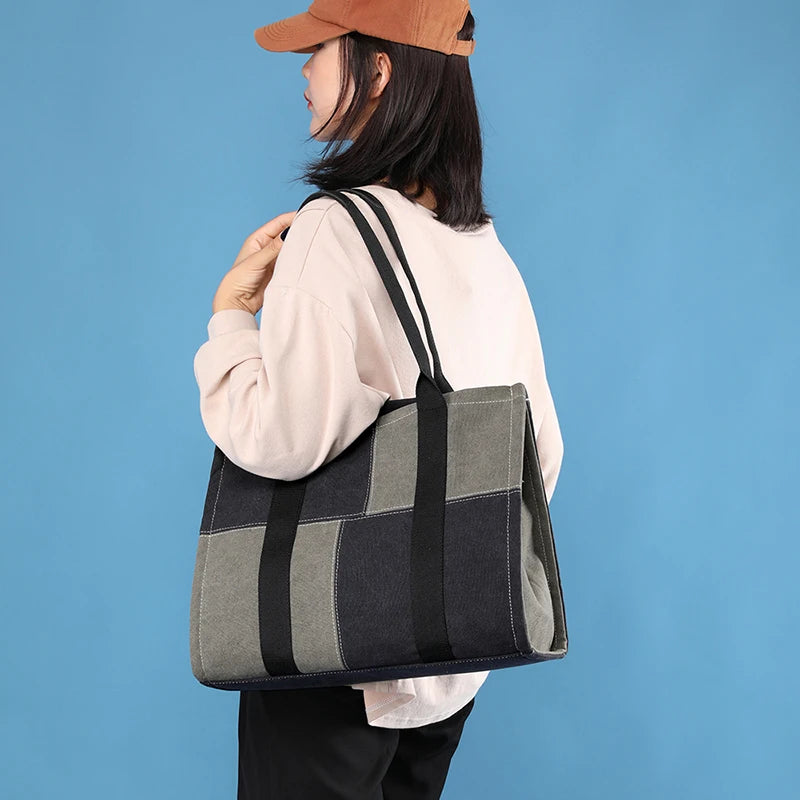 Women's Canvas Shoulder Bag High Purse Patchwork Totes