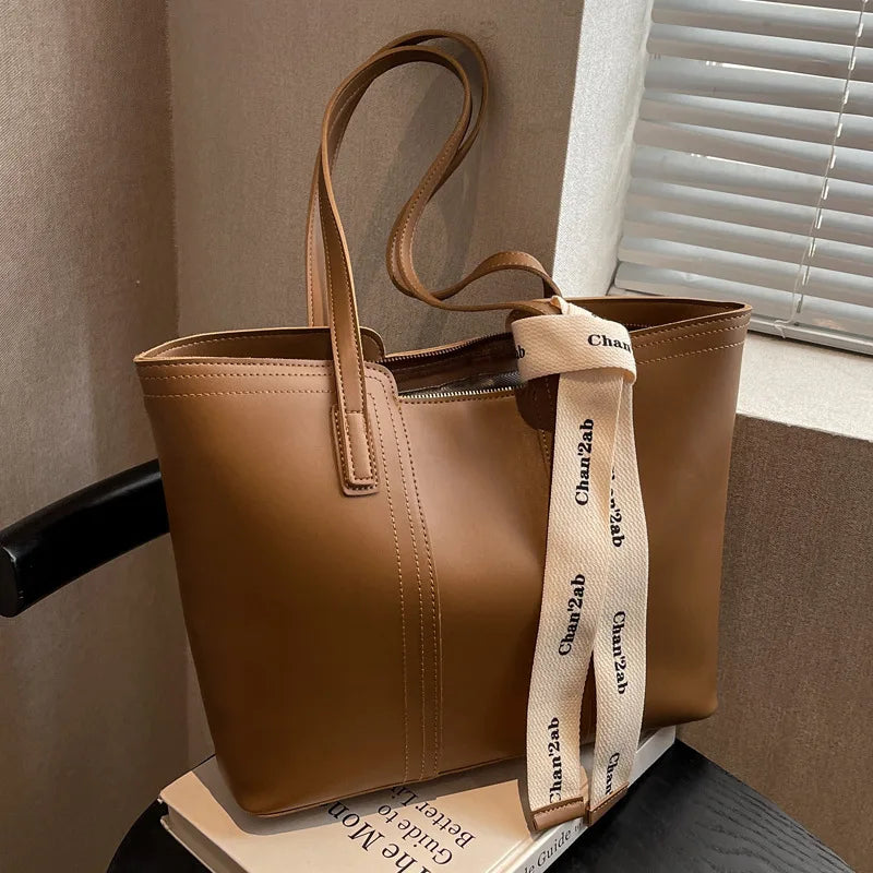 Large Capacity Women's Tote Pack PU Leather Shoulder Bag
