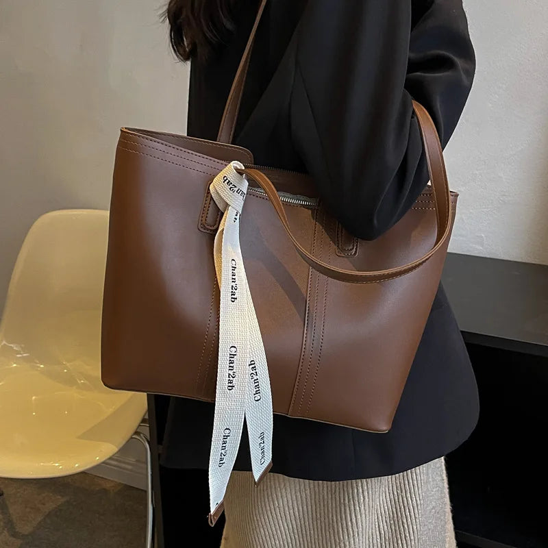 Large Capacity Women's Tote Pack PU Leather Shoulder Bag