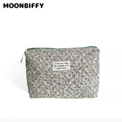 Quilted Cosmetic Pouch Fabric Zipper Beauty Case Portable Toiletry Bag