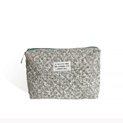 Quilted Cosmetic Pouch Fabric Zipper Beauty Case Portable Toiletry Bag
