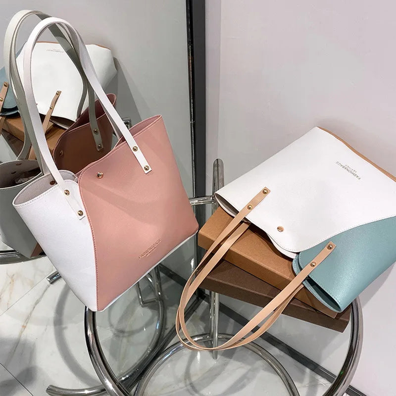 Large PU Leather Tote Bag Women Big Capacity Shopping Handbag