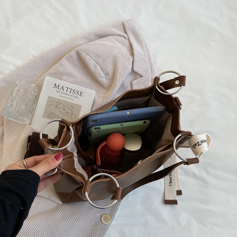 Vintage Leather Tote Bag Crossbody Handbag Women