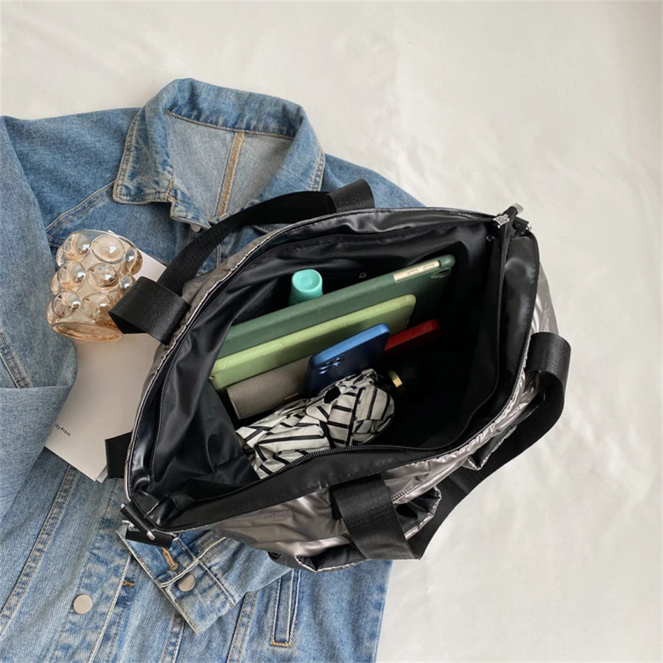 Women's Padded Shoulder Bag Winter Totes Striped Space Crossbody Handbag