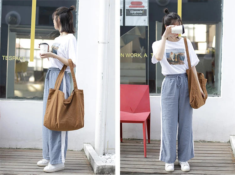 Large Canvas Handbag Tote Bag Unisex Shopping Hobo