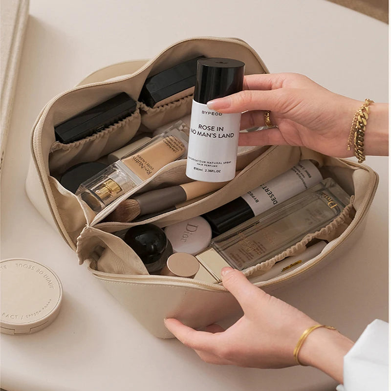 Large Travel Cosmetic Bag for Women Leather Makeup Organizer Toiletry Kit Bags