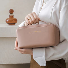Large Travel Cosmetic Bag for Women Leather Makeup Organizer Toiletry Kit Bags