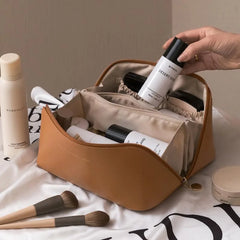 Large Travel Cosmetic Bag for Women Leather Makeup Organizer Toiletry Kit Bags