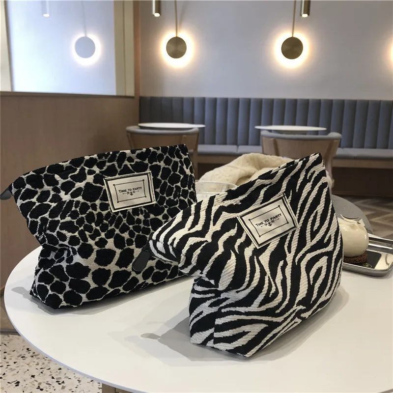 Leopard Cosmetic Bag Canvas Waterproof Zipper Make Up Bag Travel
