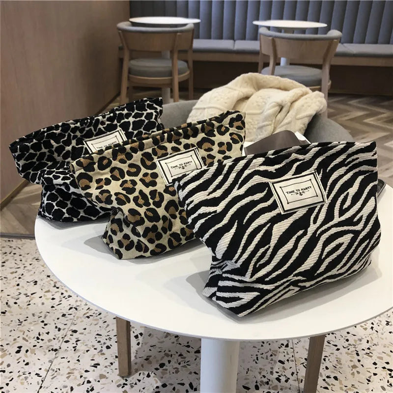 Leopard Cosmetic Bag Canvas Waterproof Zipper Make Up Bag Travel