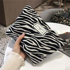 Leopard Cosmetic Bag Canvas Waterproof Zipper Make Up Bag Travel