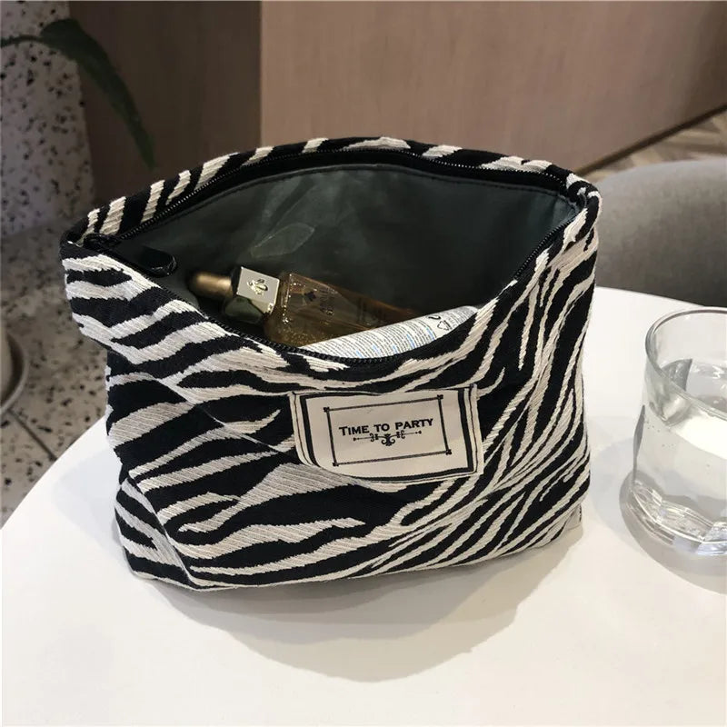 Leopard Cosmetic Bag Canvas Waterproof Zipper Make Up Bag Travel
