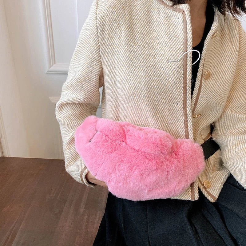 Plush Winter Waist Bag Large Women's Fanny Pack Chest Bag