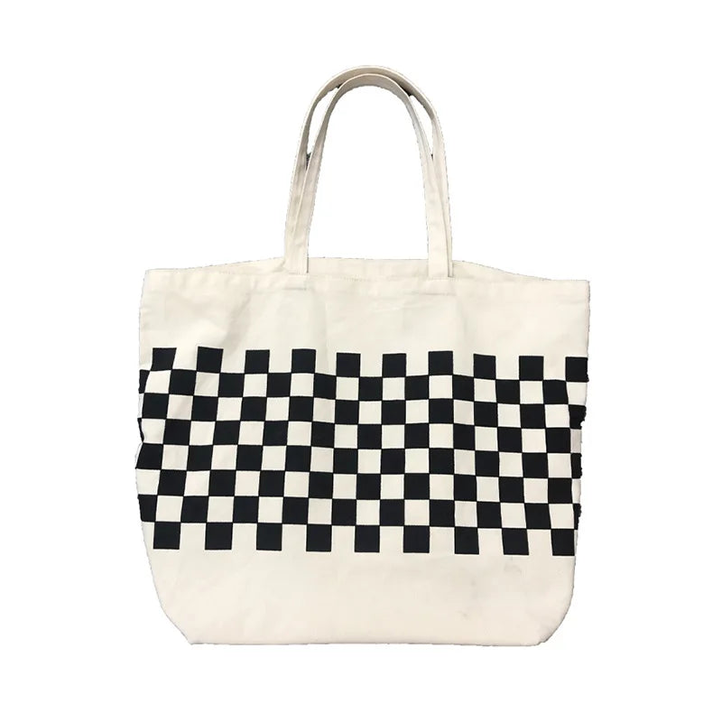 Canvas Shoulder Bag Women Casual Chessboard Handbag Student
