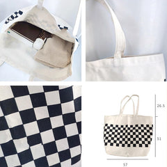 Canvas Shoulder Bag Women Casual Chessboard Handbag Student
