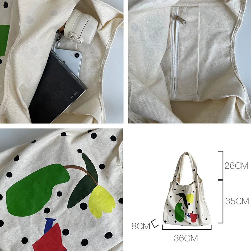 Canvas Shoulder Bag Women's Polka Dot Handbag Tote