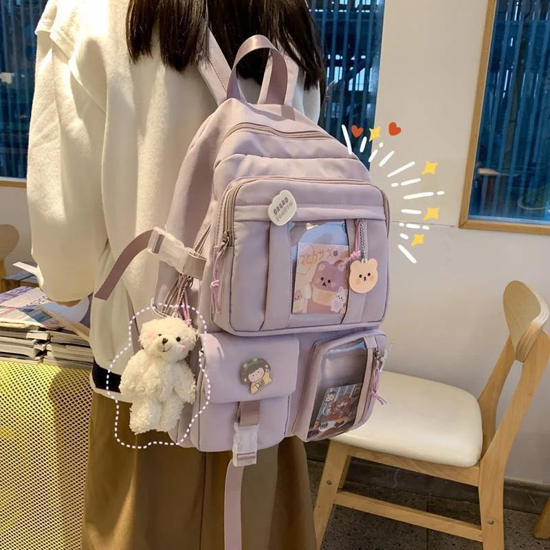 Large-capacity Women Nylon Backpack Multi-Pocket School Bag