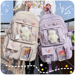 Large-capacity Women Nylon Backpack Multi-Pocket School Bag