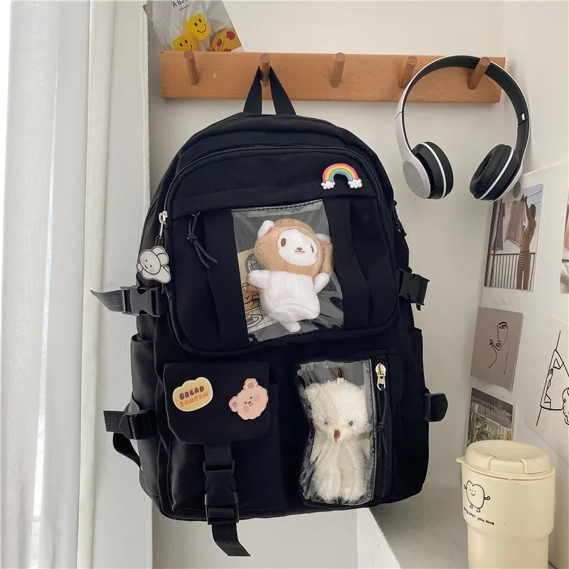 Large-capacity Women Nylon Backpack Multi-Pocket School Bag