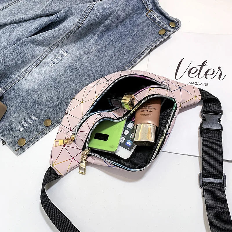 Geometric Pattern Waist Bag PU Leather Belt Bag Chest Phone Pouch