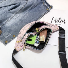 Geometric Pattern Waist Bag PU Leather Belt Bag Chest Phone Pouch